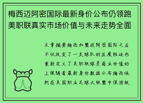 梅西迈阿密国际最新身价公布仍领跑美职联真实市场价值与未来走势全面解析 梅西迈阿密国际最新身价公布仍领跑美职联真实市场价值与未来走势全面解析